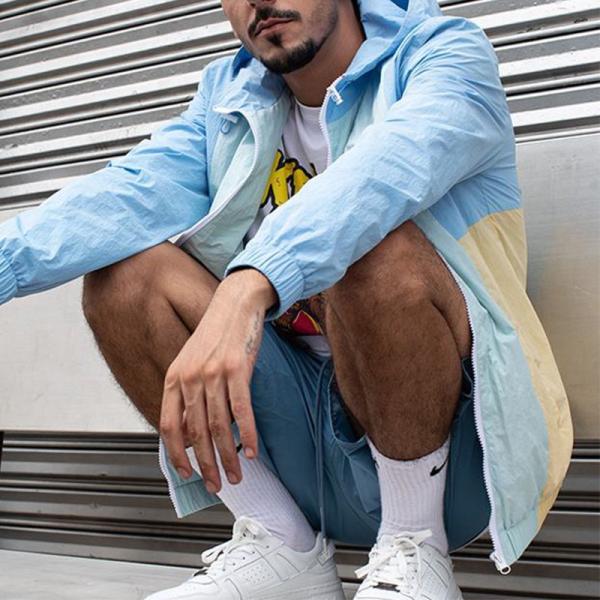 Hooded Windbreaker Jacket And Shorts Set Spring Season Anti Static