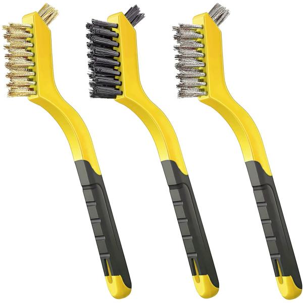 Wire Brush Set 3Pcs Brass Bristles Curved Handle For Rust Dirt Paint Scrubbing