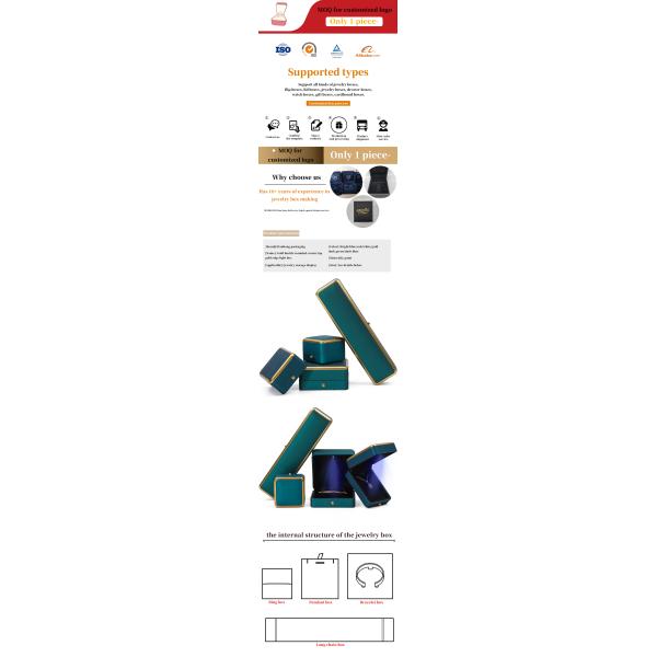 Bracelet Necklace Earring Ring Jewelry Box with Light Luxury Organizer Peacock Blue