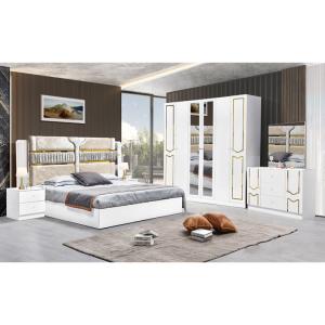 China High Gloss White Wooden Frame Double Bed Suite Luxury King Size Modern Design Mdf Full Set Bedroom Furniture on sale