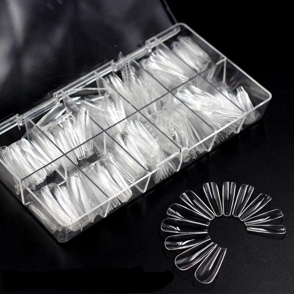 550 PCS High Quality Wholesale Full Cover French Transparent Oval Extension Fake Nails for Manicure Tools