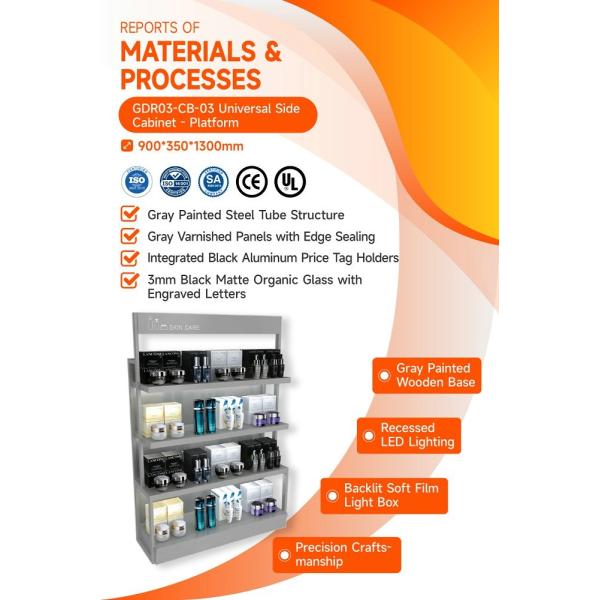 GDR03-CB-03 Universal Side Cabinet with 40mm Soft Film Light Box and Grey Edge Banding for Fashion Boutiques