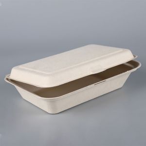 9 inches disposable rectangular Sugarcane/Bagasse fiber paper clamshell food