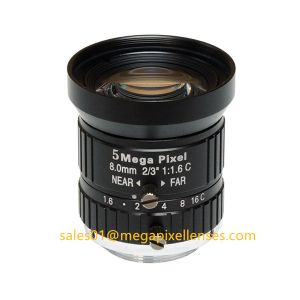 2/3" 8mm/12mm F1.6 5Megapixel Manual IRIS Low Distortion C Mount ITS Lens, 8mm