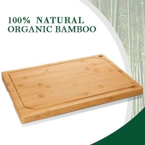 Deep Juice Groove Bamboo Wood Cutting Board Set with Side Handles for Cheese and
