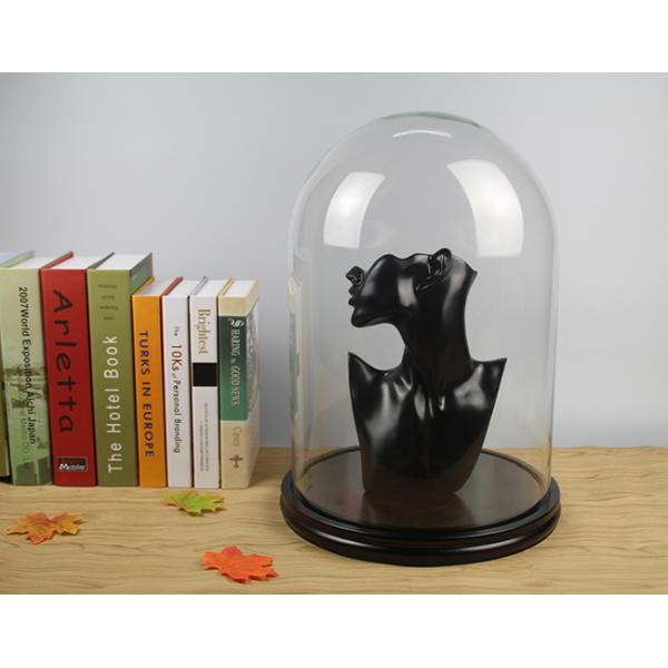 Wooden Base D10*H20cm Borosilicate Glass Display Dome Cloche