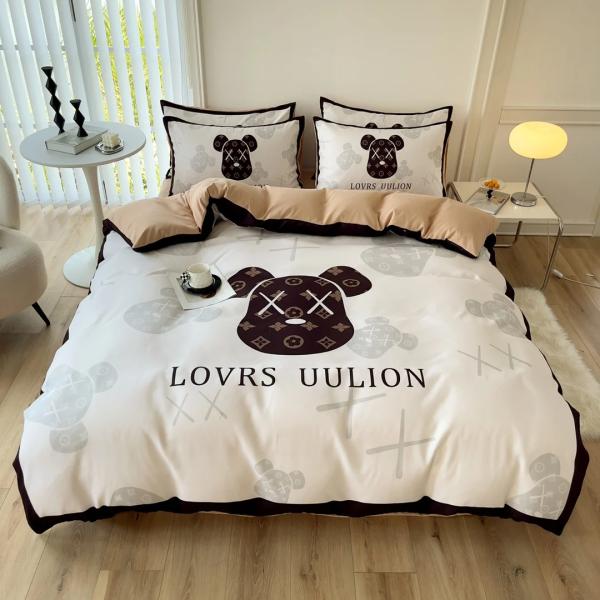 Popularity Cotton 4-In-1 Bedding Set Brown White King Size Duvet Cover Bed Sheet