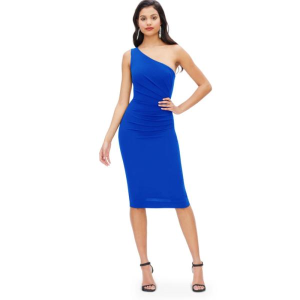 Sexy One-shoulder Short Black Evening Dress Sheath Ruffles Knee-length Custom-made Size Manufacturer Sleeveless