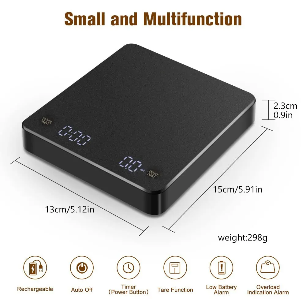 Multifunction Digital Food Scale Kitchen Coffee Scale with Battery Power Source Product size 14.3*20.7**3 cm