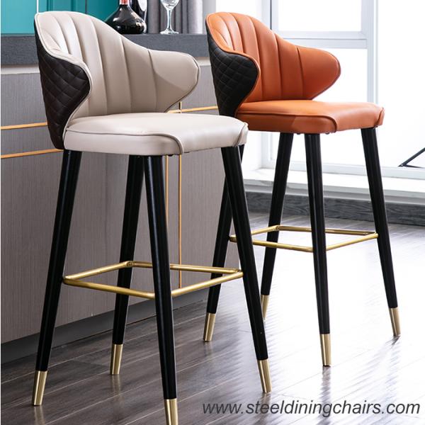 The Nordic Style Bar Stool Leather Upholstered Bar Counter Chair Steel Black Frame With Gold Feet 0167