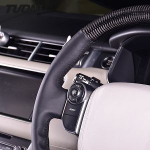 Black Leather Carbon Fiber Series Land Rover Steering Wheel 350mm With Stripe