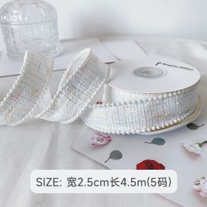 25mm Polyester Ribbon Lattice Plaid Ribbon Pearl Edge OEM ODM