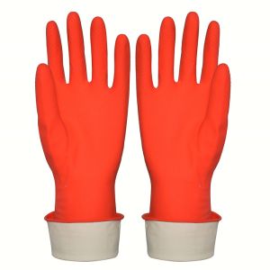 Quality Red Color Flocklined Household Latex Kitchen Rubber Gloves Good Elasticity For Cleaning for sale