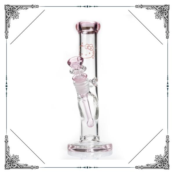 Hello Kitty Glass Water Pipe 10'' Straight Tube Pink Turbine Percolator