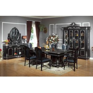 6 Seat Black Round Luxury Wood Dining Room Sets Solid Wood Dining Table And
