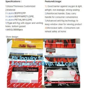 Anti Fog Function Plastic Zipper Roasted Chicken Packaging Bag, slide zipper hot