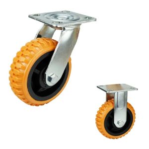 Orange 125mm PU Heavy Duty Casters With Brakes For Trolleys