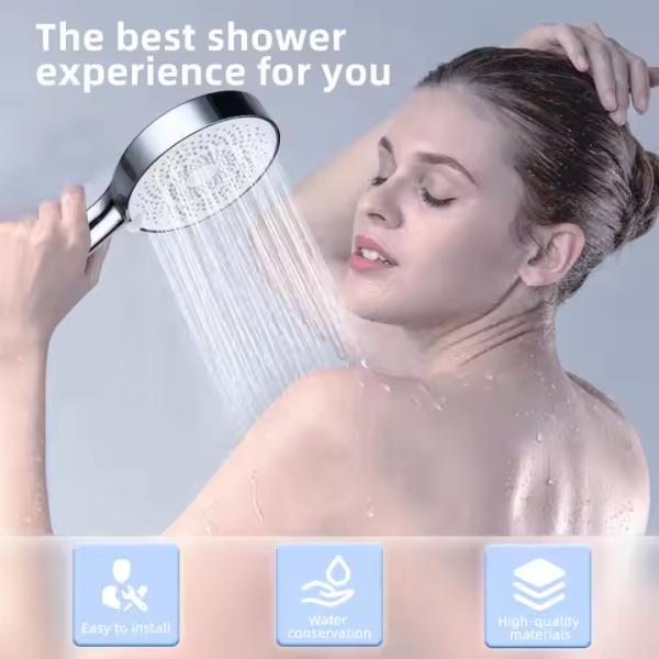 Round Shape Handheld High Pressure Bathroom Hand Held Shower Head With Easy To Clean Silicone Jets