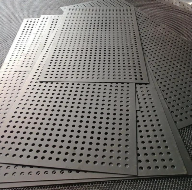 Heavy duty perforated wire mesh panel showing structural design and hole pattern