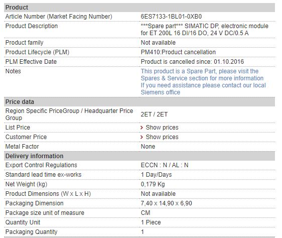 6ES7133-1BL01-0XB0 6ES7 133-1BL01-0XB0 Siemens Digital Input/Output Module
