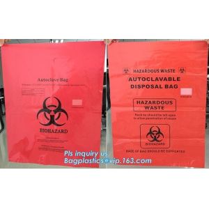 biohazard red color disposable plastic medical bags, Autoclave Biohazard Bags