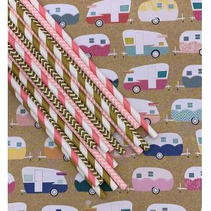 No Plastic Party Drinking Bendable Gold Striped Paper Straws