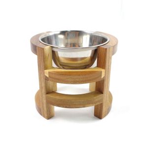 Quality Made Modern Style Elevated BAMBOO Wooden Pet Food Feeder with Stainless Steel Bowls for sale