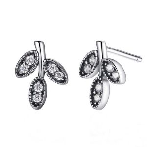 China Sterling Silver Pave Cubic Zircon Leaves Stud Earrings (E12281) on sale