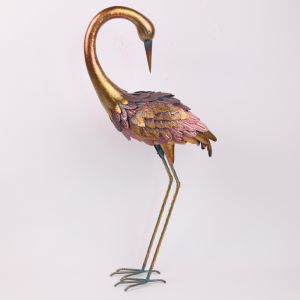 Metallic Iron Crane Decor Animal Garden Ornament for Medium Gardens