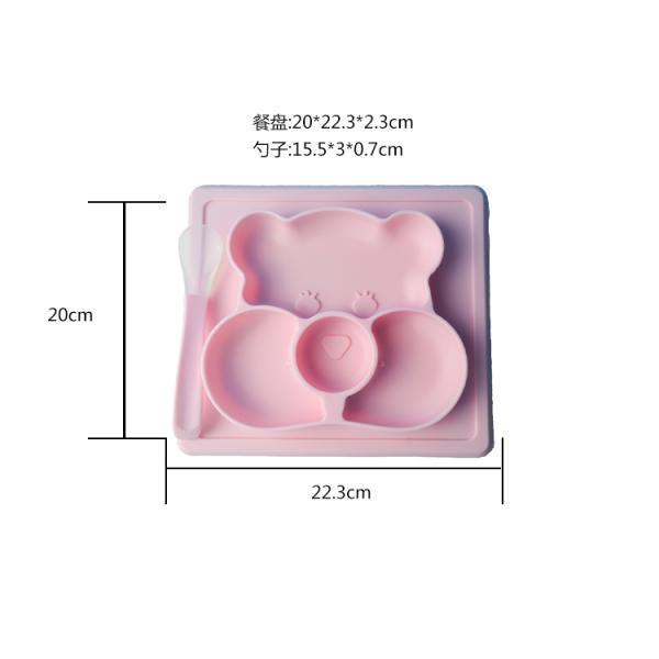 Silicone Customized Bear Shape Baby Feeding Suction Bowl And Plate With Spoon