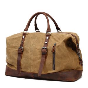 Waterproof Canvas Duffel Bag Genuine Leather Weekend Bag Weekender Overnight