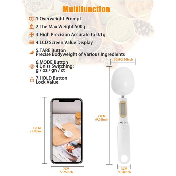 Battery Powered ABS Plastic 500g Digital Spoon Scale Kitchen Weight Measuring Device ' Choice 0.1g Division