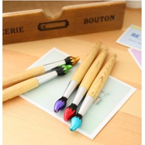 Office School Chinese Calligraphy Brush Shape Mental Wood Blue Ink Ballpoint Pen
