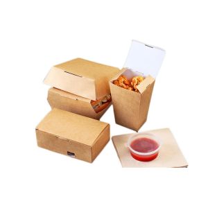 Biodegradable kraft paper customized disposable burger box and fast food