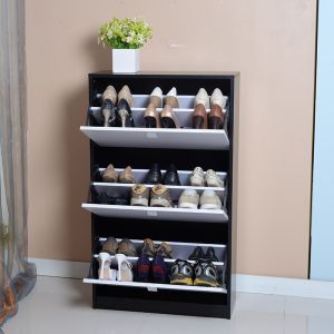 Living Room Black 105cm Solid Wood Shoe Rack