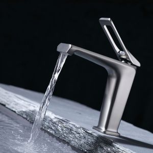 China Matte Black Gold Grey Bathroom Basin Faucets Single Handle 1.2GPM on sale