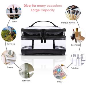 Two Layers Vinyl Cosmetic Bag Portable Transparent