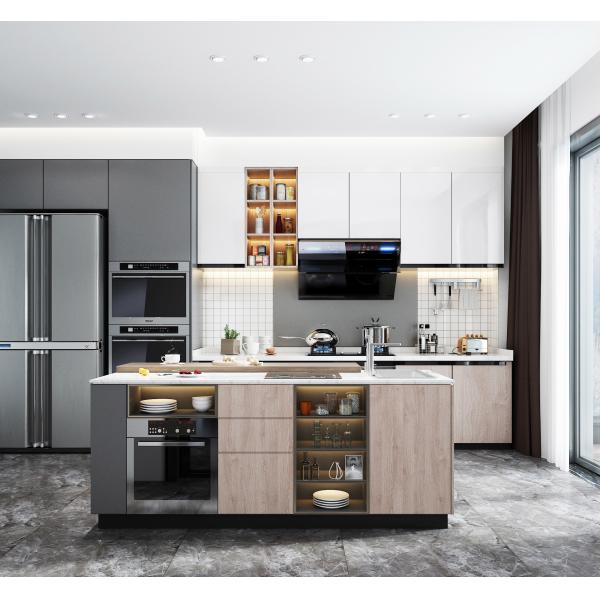 Buy Classic Wood Kitchen Cabinet Customized Wood Grain Villa Kitchen Cabinet at wholesale prices