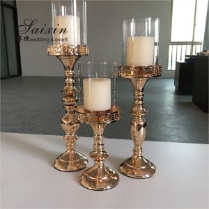 Wholesale chic iron laciness votive set gold candle holder for wedding table