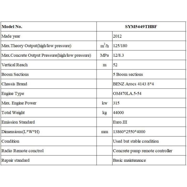 Used Concrete Machine 52 Meter Concrete Pump on Benz Chassis