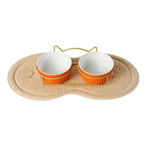Pet Ceramic Double Bowl Cute Anti Overturning Basin