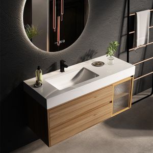 Rectangle Floating Bathroom Cabinet Solid Wood LED Mirror Vanity