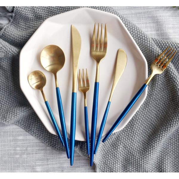 China Supplier Stainless Steel Flatware Set with Blue and Gold Color NC099 Dinner Knife Fork Spoon