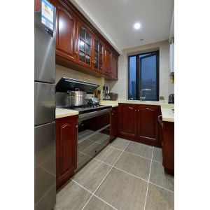 Lacquer Cupboard Wood Veneer Finished Kitchen Cabinet With Island