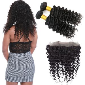 Quality Double Weft 360 Lace Frontal Closure / 18 Inch 360 Lace Frontal Deep Wave for sale