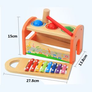 Wooden Cartoon Rainbow Percussion Table For Children Early Education