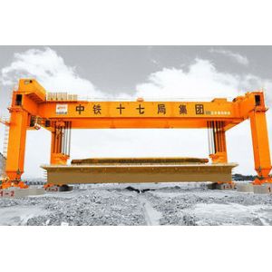 Rubber Tyred Rail Double Girder Gantry Crane For Railway Construction Yello Blue