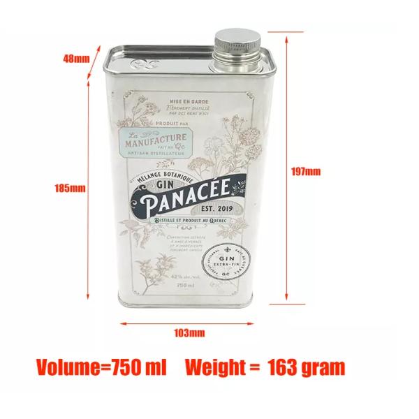 Rectangular Stainless Steel Vodka Can Wine Bottle Alcohol Container Spirits Packaging