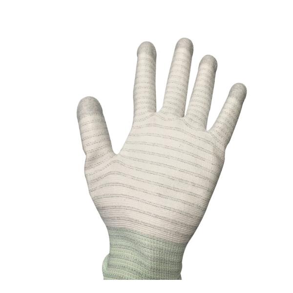PU Top Coated Striped Static Proof Gloves Fingertip Carbon Knitted EN388 4121 Standard