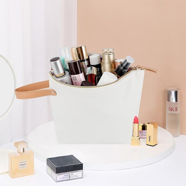 White Blank Canvas Makeup Bag Pouch With Fashion Interior Lining 11X4X8 Inch